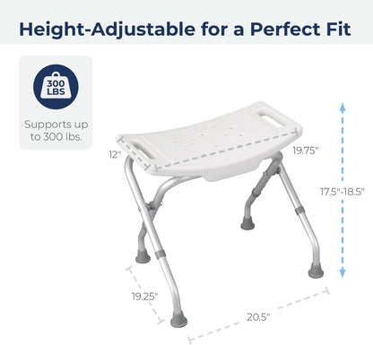 SKY-TOUCH Non-Slip Folding Shower Stool with Suction Feet, Adjustable Lightweight Rust-Free Aluminium Bath Chair for Elderly, Disabled, Pregnancy, Post Surgery, 300 Pounds Capacity