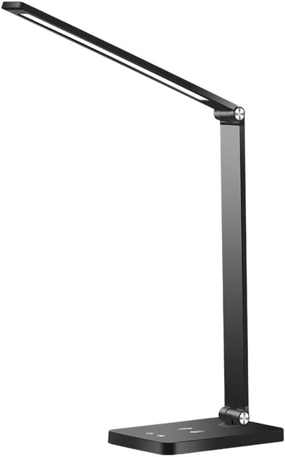 SKY-TOUCH Desk Lamp for Home Office,Touch switch, 3 levels of strong light adjustment, 5 levels of color temperature adjustment, mobile phone wireless charging,with USB Charging Port,Black,12*19*38cm