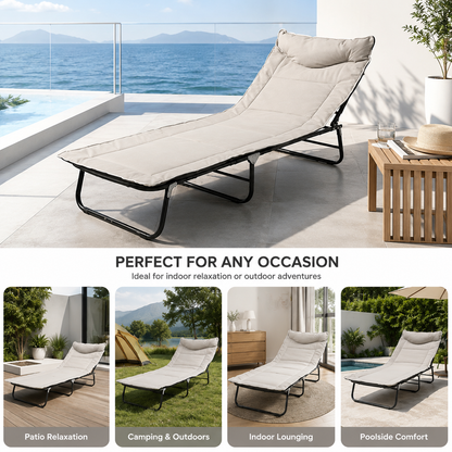 SKY-TOUCH Portable Folding Camping Cot, Adjustable Adults Reclining Lounge Chairs With Pillow, Sleeping Cots for Adults for Bedroom, Office, Camp, No Assembly Required