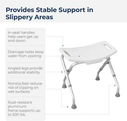 SKY-TOUCH Non-Slip Folding Shower Stool with Suction Feet, Adjustable Lightweight Rust-Free Aluminium Bath Chair for Elderly, Disabled, Pregnancy, Post Surgery, 300 Pounds Capacity