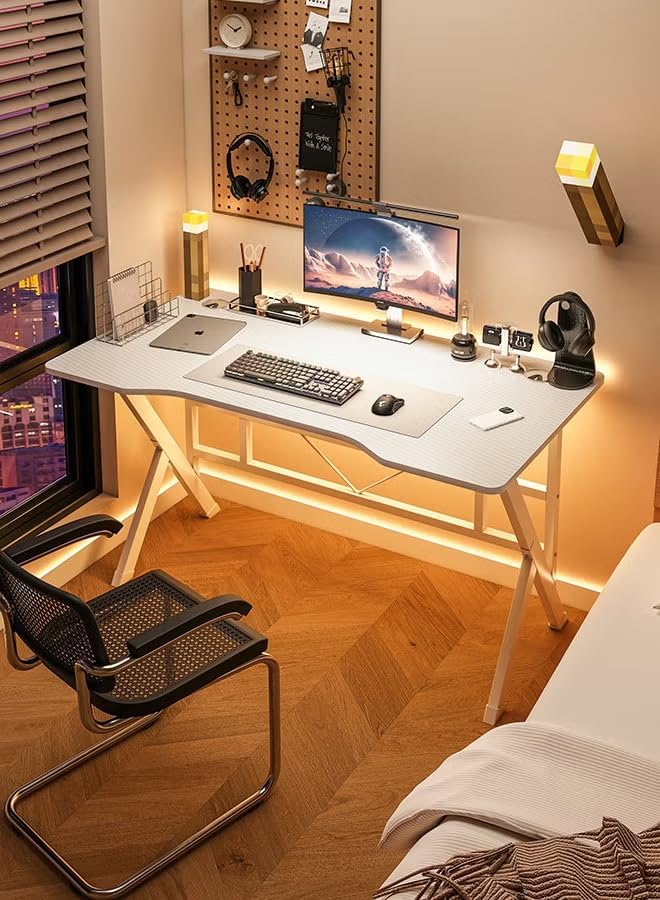 SKY-TOUCH 120x60cm Desktop Computer Desk, Home Office Computer Workstation, Gamer Desk with K-Shaped Ergonomic Computer Desk for Home, Office, Student Writing Study Desk