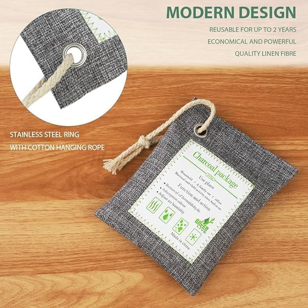 SKY-TOUCH 4 Pack 200g Activated Bamboo Charcoal Bag for Car & Home, Air Purifier, Formaldehyde & Odor Eliminator, Natural Deodorizer, Pet Safe, Dual Use for Home and Car