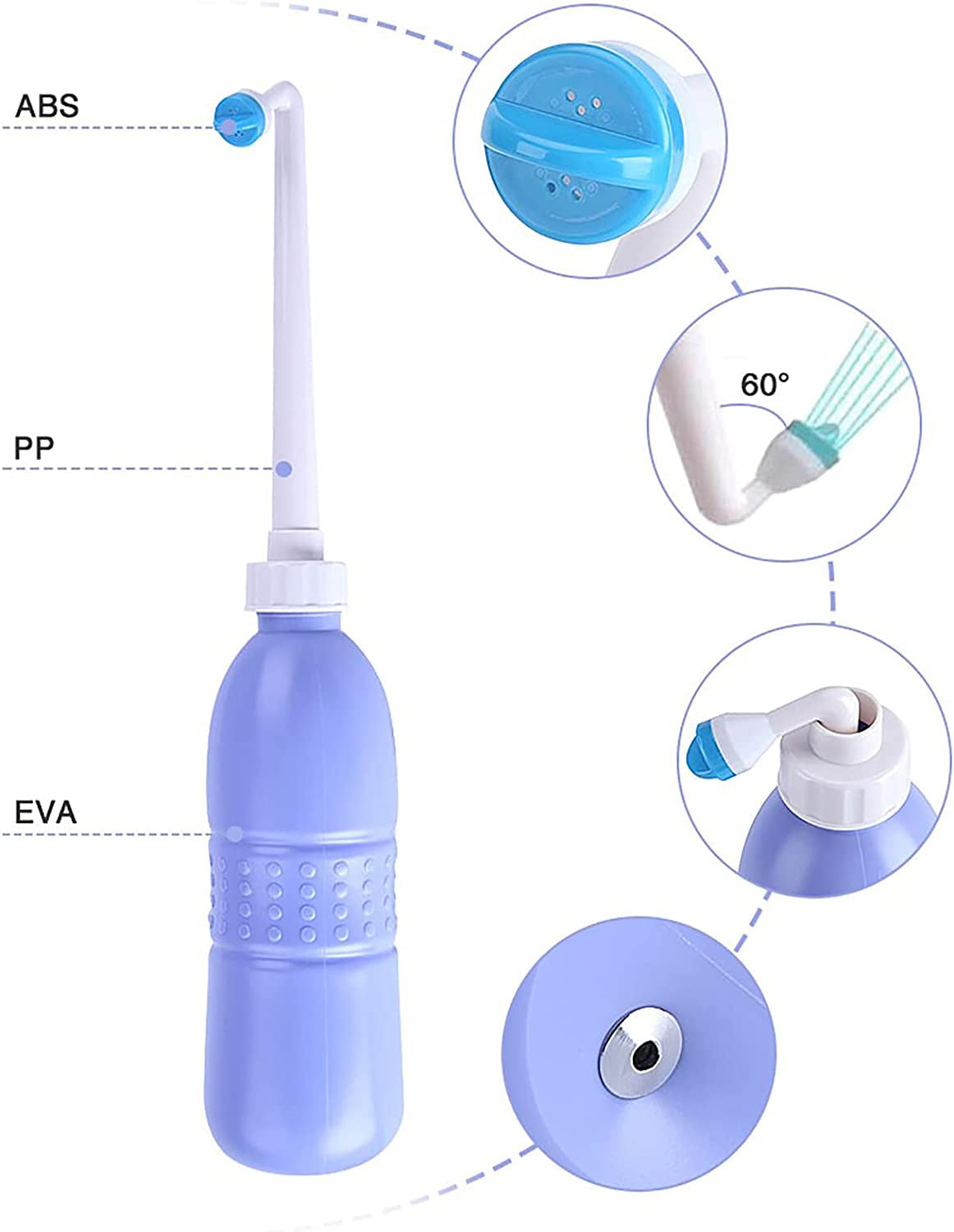 SKY-TOUCH Large Portable Shattaf Bidet Bottle and Traveling Bidet for Personal Cleansing Use - Include Extended Nozzle - Personal Hygiene Care Toilet Bidet Spray -650ml Purple