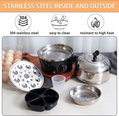 SKY-TOUCH Rapid Electric Egg Cooker, 9 Egg Capacity with 350W Rapid Steam, 304 Stainless Steel Egg Steamer with Cooking Rack and 2 Steaming Bowl for Cook Eggs, Automatically Closed
