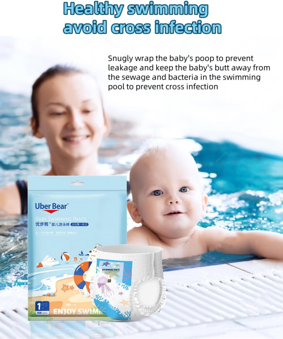 SKY-TOUCH 5pcs Disposable Swim Diapers 6-11kg, Individually packaged Gap-Free Baby Swimming Pants, Premium Eco Baby Nappies Leak Protection,Size L
