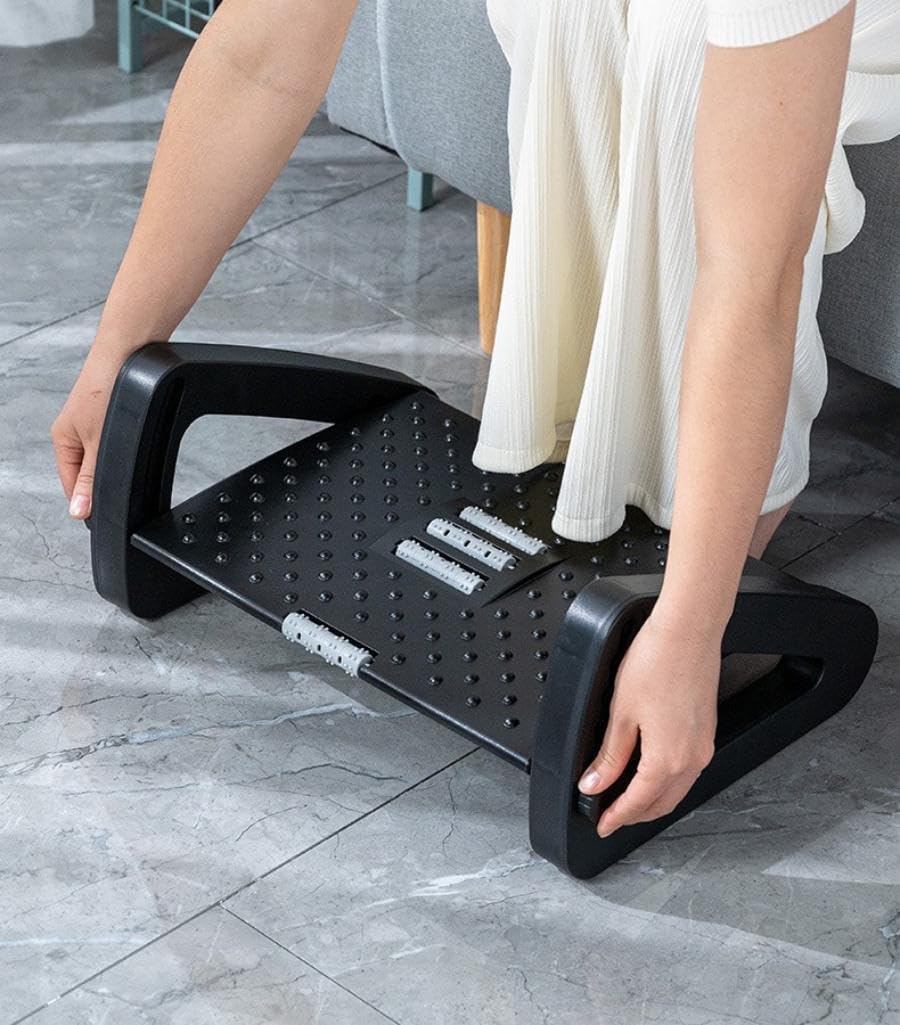 SKY-TOUCH Under Desk Footrest : Adjustable Height Footrest with Massage Roller Ergonomic Foot Stool with Massage Texture for Home Office Pressure Relief (Black)