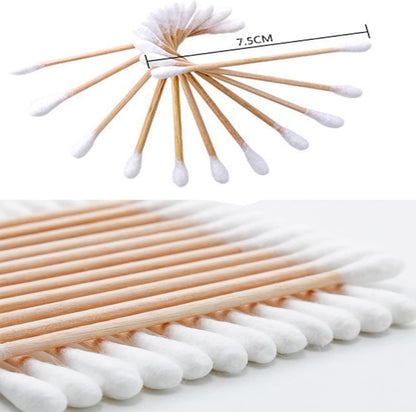 SKY-TOUCH 500 Count Cotton Swabs Double-Tipped Round, Bamboo Clean Swabs for Personal Care, Ear Cleaning, Makeup, Nails