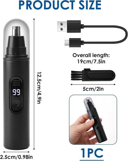 SKY-TOUCH Nose Hair Trimmer, Ear Eyebrow Trimming Tool with Display, Ear Hair Removal Rechargeable Waterproof Easy Cleansing, Dual Edge Blades Razor Painless Ears and Nose Clipper for Man Woman