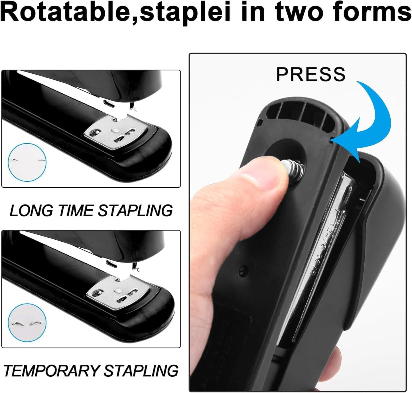 SKY-TOUCH Heavy-Duty Metal Stapler, Black, 50 Sheets Capacity, Stainless Steel, Adjustable Staple Selector, Anti-Slip Base, for Office & Home Use