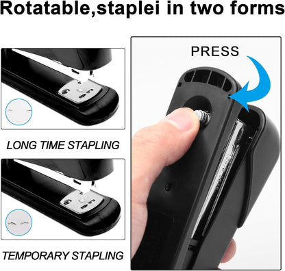 SKY-TOUCH Heavy-Duty Metal Stapler, Black, 50 Sheets Capacity, Stainless Steel, Adjustable Staple Selector, Anti-Slip Base, for Office & Home Use