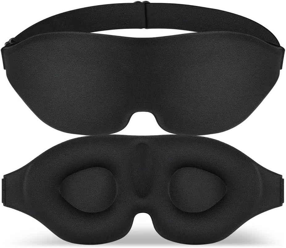 SKY-TOUCH 2PCS 3D Blackout Sleep Mask, Eye Mask for Sleeping,100% Blackout,Sleep Mask Men Women, with Adjustable Strap for Sleeping, Yoga, Traveling (Black)