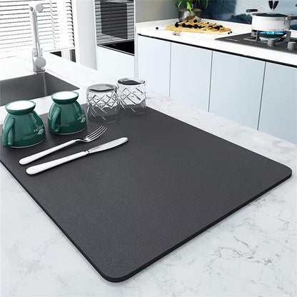 SKY-TOUCH Dish Drying Mat for Kitchen Counter, Dish Drying Pad with Non-Slip Rubber Backed, Hide Stain Anti Absorbent for Kitchen Counter (Dark Gray, 60x40cm)