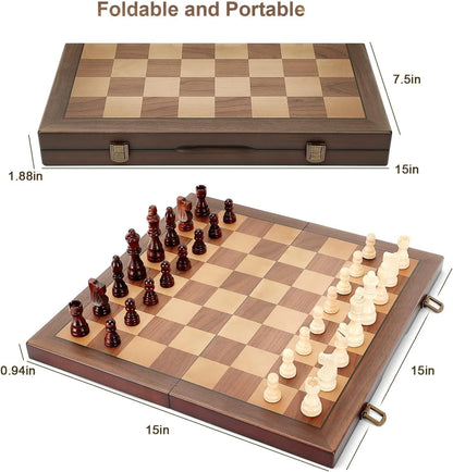 SKY-TOUCH Magnetic Wooden Chess Set, Chess Set, Chess Board, Adult Magnetic Set,Classic Handmade Game Board,Portable and Folding Game for Kids and Adults,Beginners and Professionals,39 * 39 * 1cm.