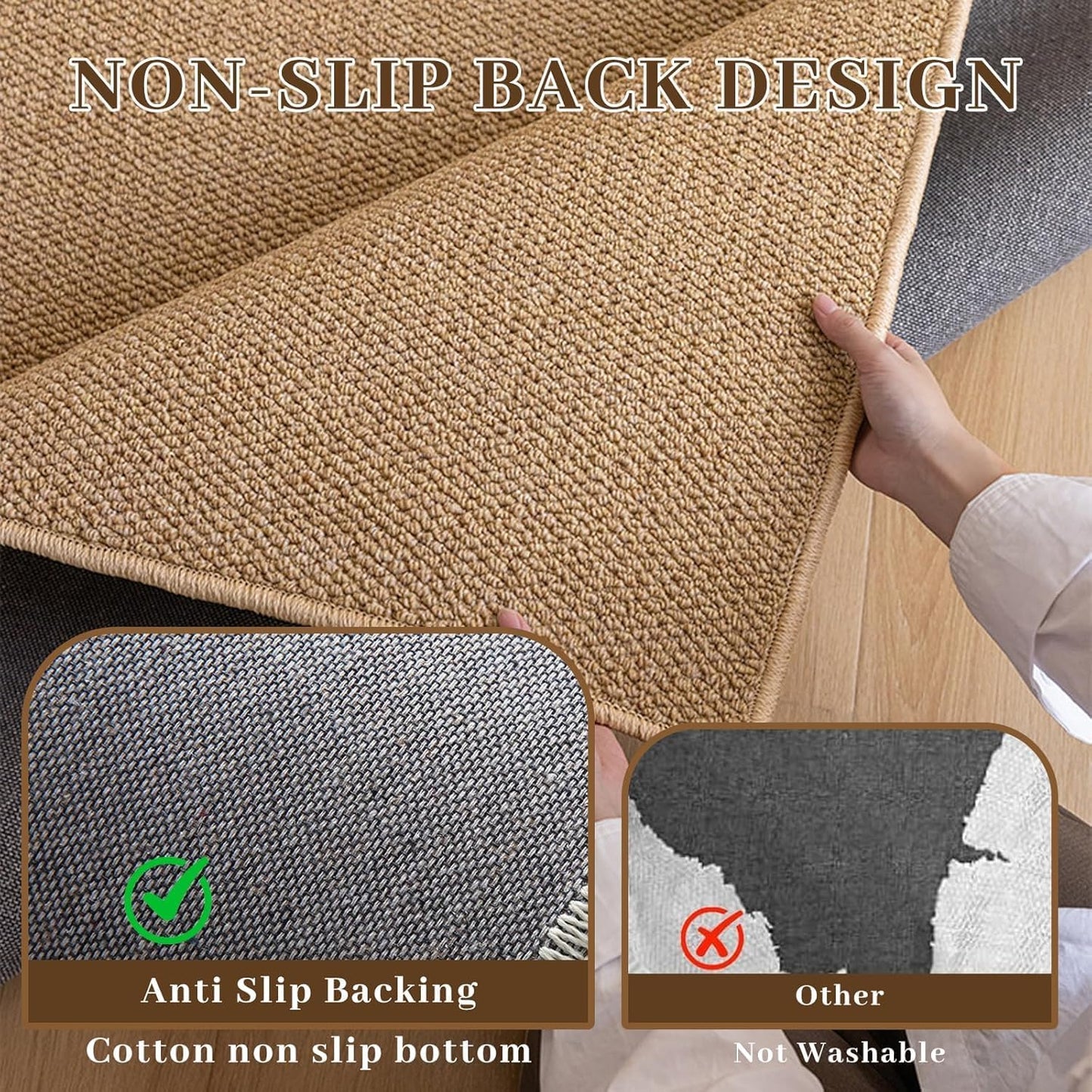 SKY-TOUCH Imitation Sisal Carpet-Set,Imitation Sisal Cotton Cloth Bottom Door Rug,Non Slip Woven Cotton Entrance Rugs for Front Porch Bathroom Kitchen Bedroom, SIZE 120x43cm & 76x43cm