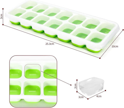 SKY-TOUCH 4 Pack Ice Cube Trays with Clear Removable Lid Easy-Release Silicone Flexible Ice Cube Moulds and BPA Free Stackable Durable - Green, 25x10x3cm