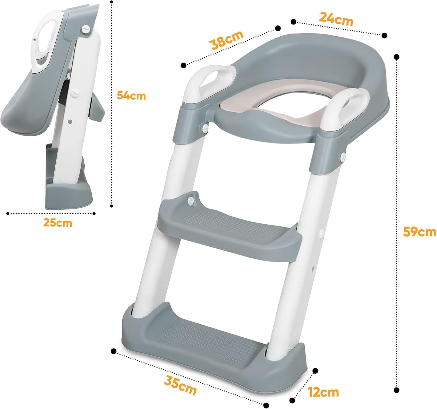 SKY-TOUCH Kids Potty Training Seat with Steps,Adjustable Toddlers Potty Toilet Trainer,Toilet Ladder Seat, Folding Children's Toilet Training with Steps Non Slip & Space Efficient for Boys Girls，Grey