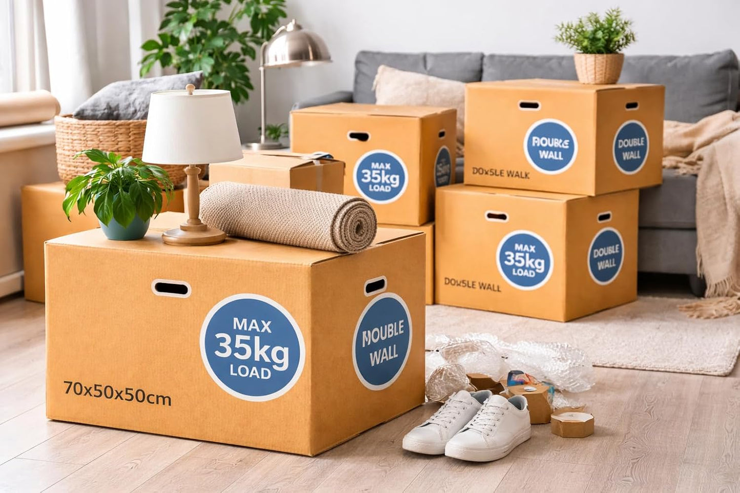 SKY-TOUCH 3 PACK Moving Boxes with Easy Carry Handles, Extra Large 70x50x50cm, Standard Corrugated Shipping Mailer Boxes, Brown Carton for Packaging, Shipping and Storage, 35KG