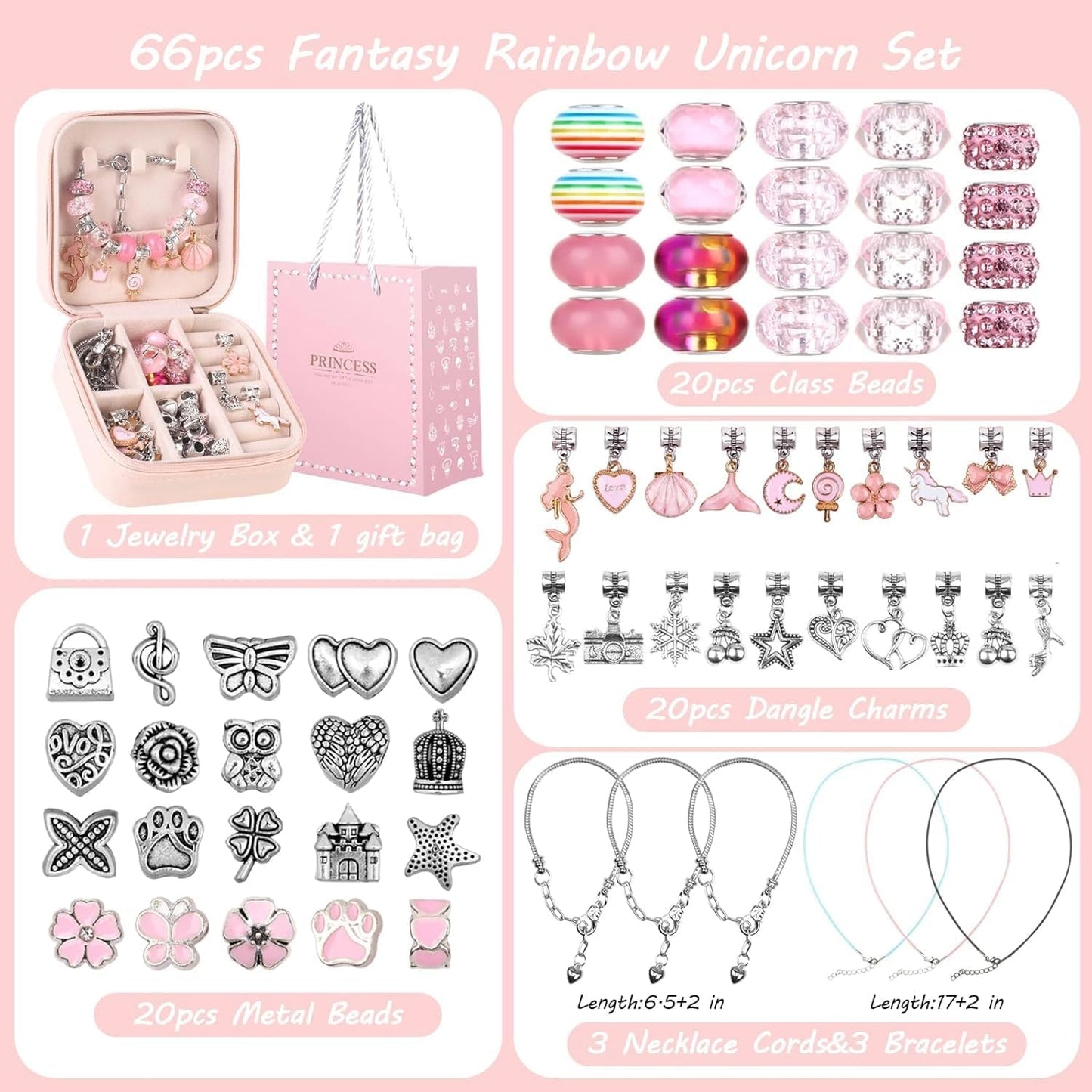 SKY-TOUCH Charm Bracelet Making Kit for Girls, 68pcs DIY Jewelry Making Kits with Box, Gift for Girls Craft Toys Birthday Christmas Toys Age 6-12