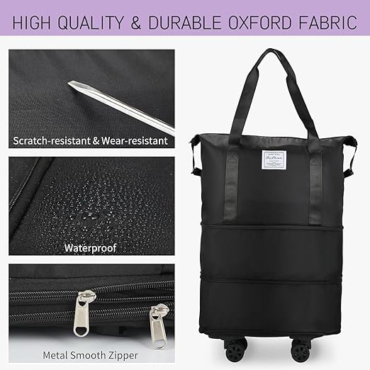 SKY-TOUCH Travel Duffel Bags, Expandable Luggage Bag with Wheels, Suitcase with Spinner Wheels, Duffel Bag for Men and Women Lightweight Suitcases, Black