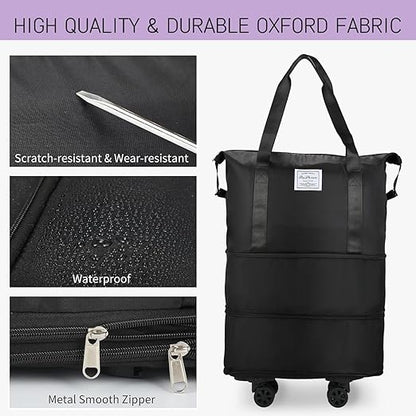 SKY-TOUCH Travel Duffel Bags, Expandable Luggage Bag with Wheels, Suitcase with Spinner Wheels, Duffel Bag for Men and Women Lightweight Suitcases, Black