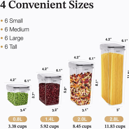 SKY-TOUCH 8 PACK Airtight Food Storage Containers Set, 4 SIZE BPA-Free Plastic Pantry Jars with Lids for Pasta, Spaghetti, Flour, Rice, Cereal & Grains Clear Kitchen Organizer Containers