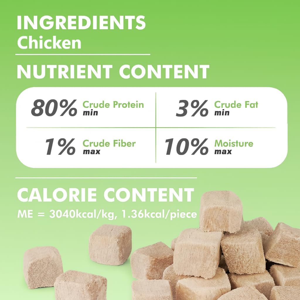 SKY-TOUCH Freeze Dried Dog and Cat Treats, 80g Resealable Value Pack, 100% Chicken, Single Ingredient Natural Healthy Training Treats & Food Topper, High Protein Raw Pet Snacks, No Additives