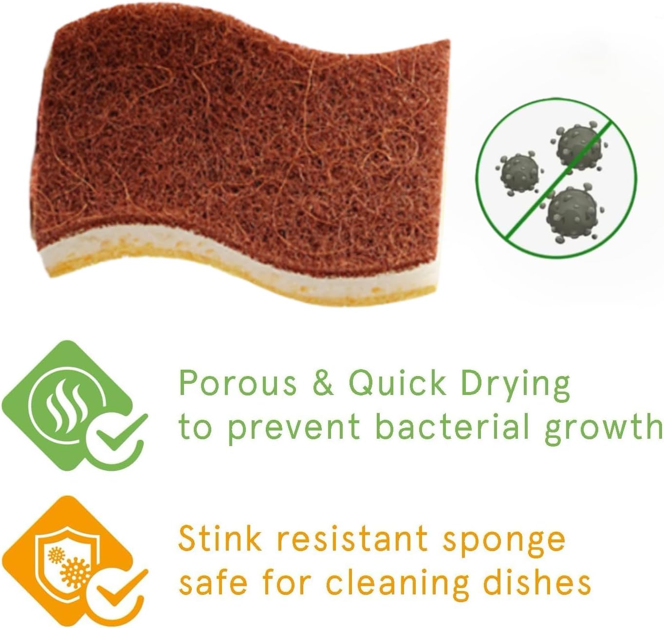 SKY-TOUCH 12 PACK Cleaning Sponges, Natural Jute Pulp & Coconut Fiber Scrubber Sponges for Dishwashing, Pot Scrubbing, and Kitchen Cleaning, Eco-Friendly, Durable, Multi-Purpose Sponges