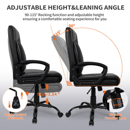 SKY-TOUCH Office Chair, Executive Desk Chair, Classic PU Leather Padded Mid-Back Height Adjustable and Tilt, 350Lb Capacity, Office Computer Desk Chair with Armrest, Black- 26"D x 23.75"W x 42"H