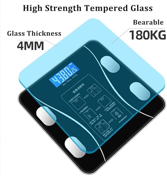 SKY-TOUCH Digital Weight Scale for Body Weight, Digital Scales Accurate with All in One LCD Display, Weight/Body Fat/BMI, Fitness Composition Analysis, Black, lbs/kg, 26x26cm