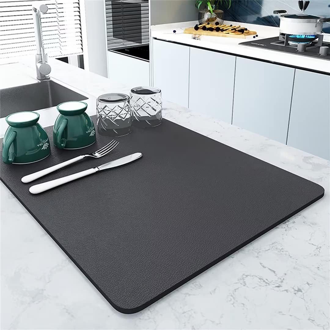 SKY-TOUCH Dish Drying Mat for Kitchen Counter, Dish Drying Pad with Non-Slip Rubber Backed, Hide Stain Anti Absorbent for Kitchen Counter (Dark Gray, 60x40cm)