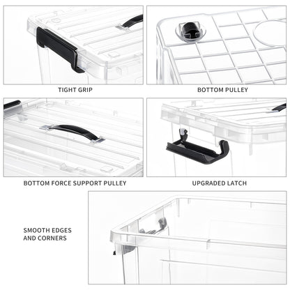SKY-TOUCH 47L Clear Plastic Storage Box with Lid and Wheels,Stackable Organizer Bin with Handles,Design for Easy Mobility,Ideal for Clothes,Closet Storage,Home Storage Organization,48x28x35cm,1 pack