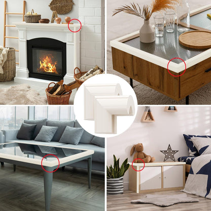 SKY-TOUCH 8 PACK Edge Corner Protector Baby Proofing, Hefty-Fit Heavy-Duty Soft NBR Rubber Foam, Furniture Fireplace Safety Bumper Guard, Off-White, WITH Tape