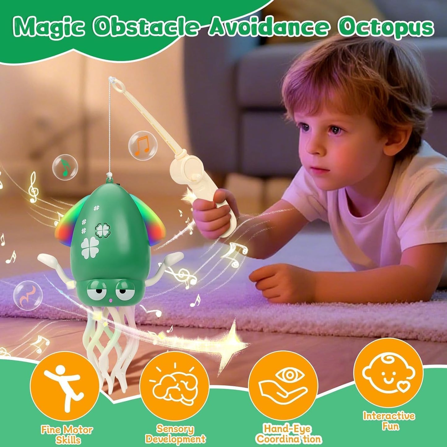 SKY-TOUCH Electric Dancing Octopus Toy, Rechargeable Crawling Octopus Toy with LED Light ＆ Music, Funny Electric Baby Sensory Toys, Magical Dancing Toys for 3 + Year Old Boys Girls