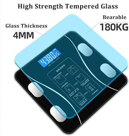 SKY-TOUCH Digital Weight Scale for Body Weight, Digital Scales Accurate with All in One LCD Display, Weight/Body Fat/BMI, Fitness Composition Analysis, Black, lbs/kg, 26x26cm