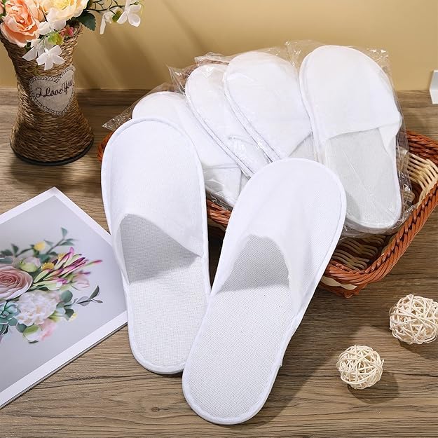 SKY-TOUCH 6 Pairs of Non Slip Disposable Spa Slippers, Eco-Friendly Indoor Slippers for Bathroom, Bedroom, Hotel, Flight,Spa,Unisex Fits 42-46, White - Individually Package