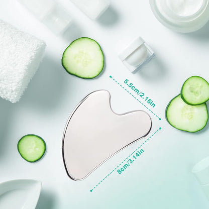 SKY-TOUCH Gua Sha Facial Tool, Stainless Steel Guasha Scraping Massage Tool, Metal Lymphatic Drainage Massage Scraper for Face, Eyes, Neck, Body - 85x55mm