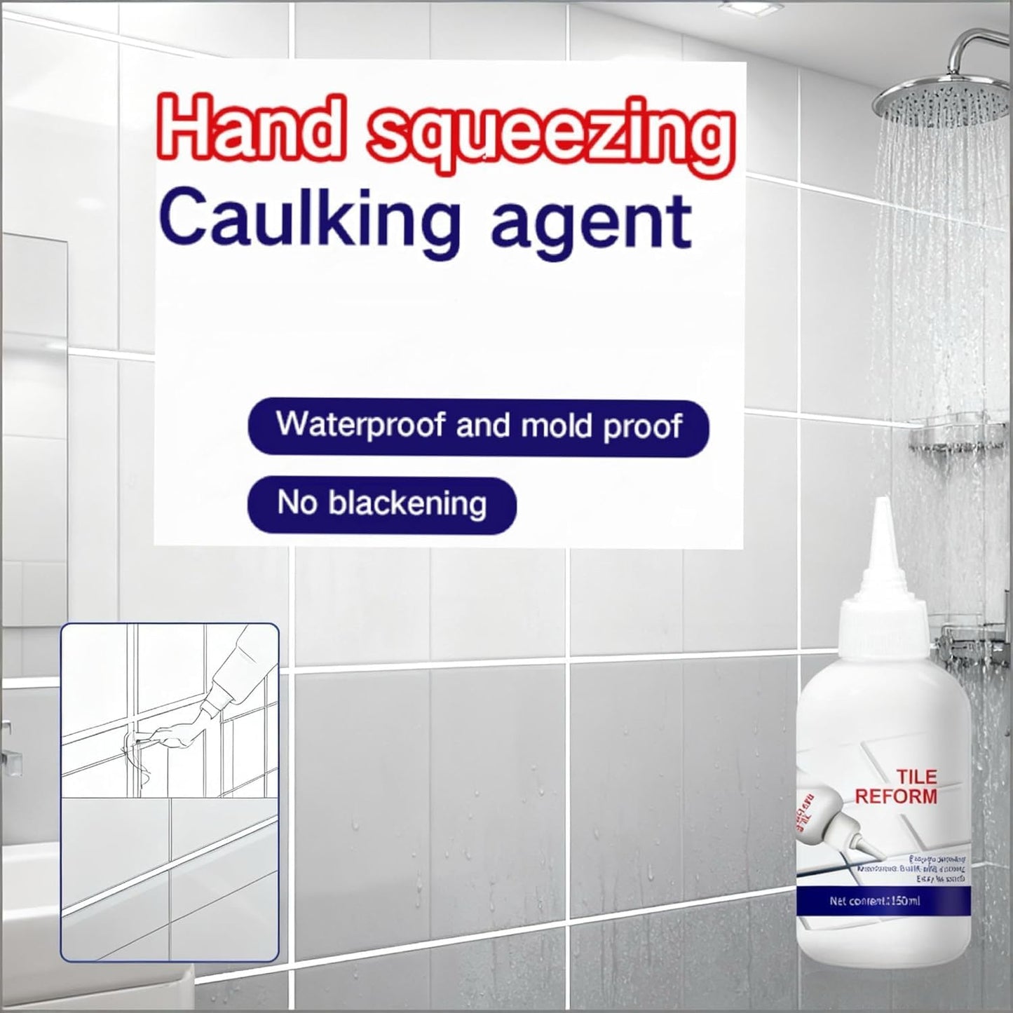 SKY-TOUCH Tile Grout Sealant 2 pcs,150ml White Tile Gap Repair Filler for Bathroom&Kitchen, Waterproof Anti-Mold Tile Gap Filler, Wall & Floor Crack Repair Adhesive-with Seam Ball & Scraper