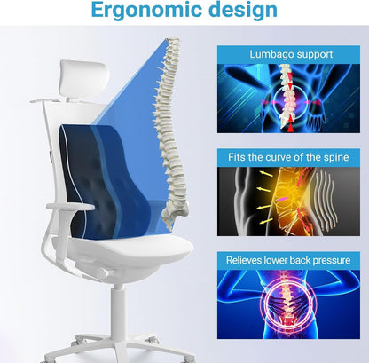 SKY-TOUCH Ergonomic Lumbar Support Cushion, Memory Foam Back Support Cushion Lumbar Support for Office Chair, Car Seat, Recliner, with Extension Strap and Mesh Cover, Christmas Early, 45x40x13cm