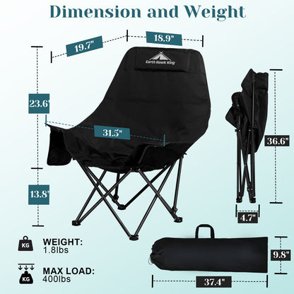 SKY-TOUCH Black Portable Folding Camping Chair with Fully Padded Seat and Backrest, Comes with Carry Bag and Side Pockets, Suitable for Outdoor Fishing, Hiking, Backpacking, Picnic, Beach, Traveling.
