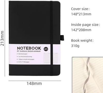 SKY-TOUCH A5 PU Leather Strap Notebook, Black 192 Pages Journal for Office, Study, and Daily Use