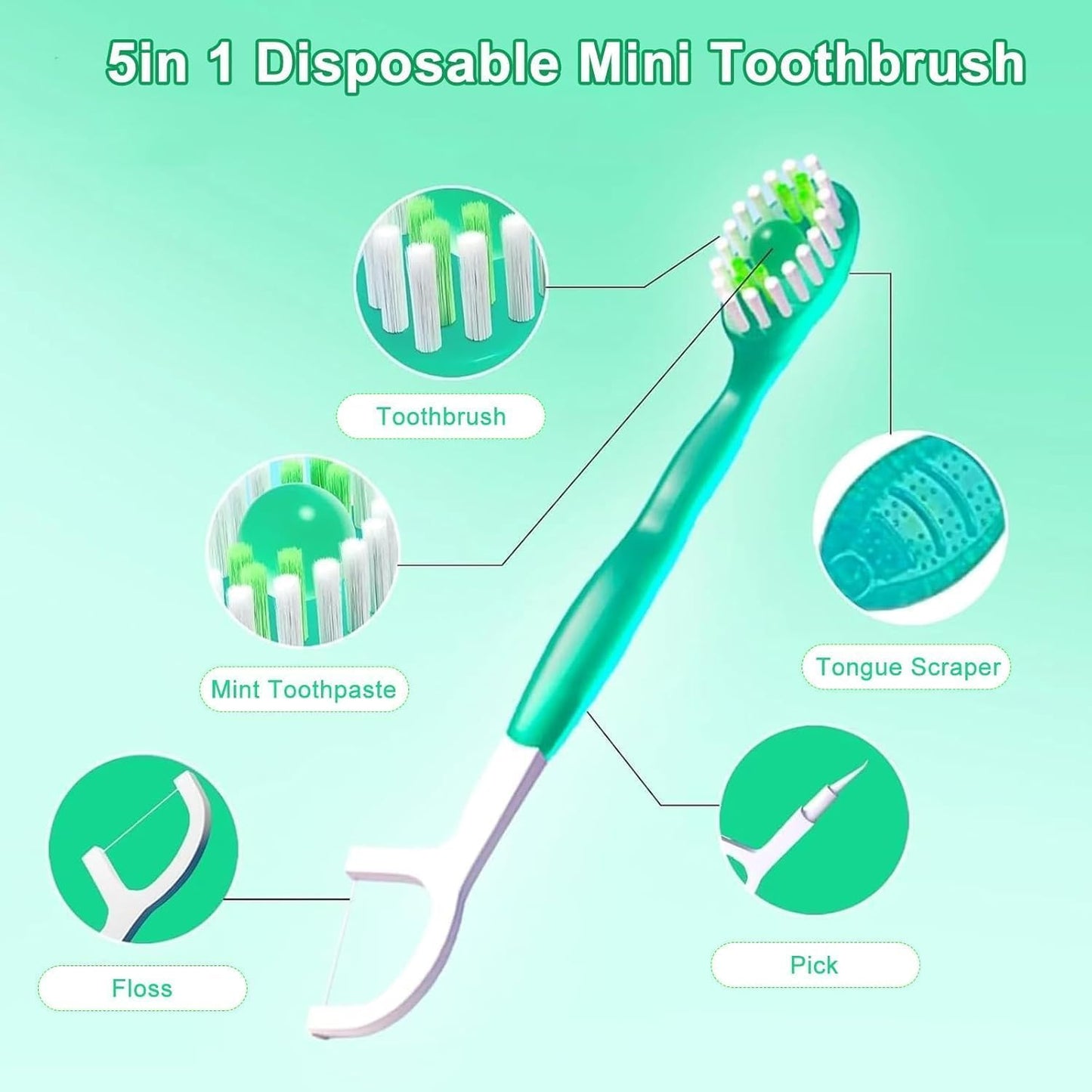 SKY-TOUCH 5 in 1 Toothbrush & Floss, 26Pcs mini toothbrushes with Toothpaste, All in one Oral Care on The go, 5 in 1 mini Brush, Toothpaste and Floss, Disposable Travel Toothbrush Set