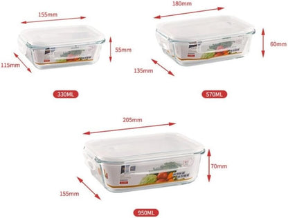 SKY-TOUCH 3PCS Glass Storage Containers : Airtight Bento Boxes Set with Leak Proof Locking Lids Microwave Safe Glass Crisper for Home Office Kitchen Camping Meal Prep Storage