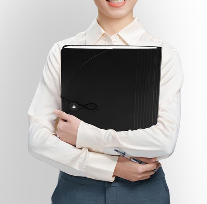 SKY-TOUCH 25-Compartment Accordion File Folder with Hanging Strap – A4 Document Organizer, 13 Pockets with Transparent Pages, Black & Clear, Ideal for Papers, Reports, & Files