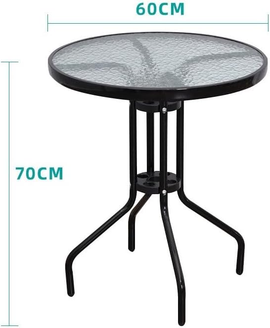 SKY-TOUCH Round Glass Table : Outdoor Patio Table with Waterwave Tempered Glass Outdoor Coffee Table with Metal Frame for Home Patio Backyard Yard Balcony Lawn (60 * 70cm Black)