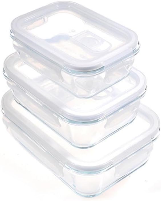 SKY-TOUCH 3PCS Glass Storage Containers : Airtight Bento Boxes Set with Leak Proof Locking Lids Microwave Safe Glass Crisper for Home Office Kitchen Camping Meal Prep Storage