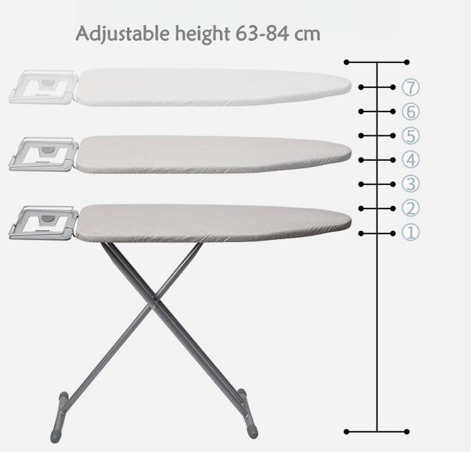 SKY-TOUCH Ironing Board 110x33cm, Folding Ironing Stand with Jumbo Iron Rest, Heavy Sturdy Metal Frame Legs Iron Stand, Ironing Board Adjustable Height for Home Laundry Room or Dorm Use, Grey