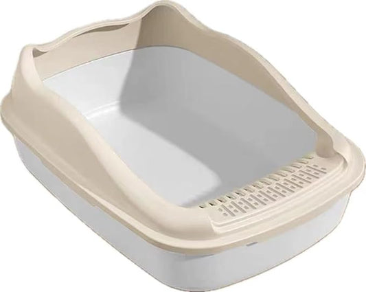 SKY-TOUCH Cat Litter Tray Box,Litter Box with High Side,Anti-Splashing Cats Litters Pan,Kitten Toilet with Litter Sifting Scoop,with Free Scoop Kitten Detachable Rim Easy Cleaning,48*35*18cm,White