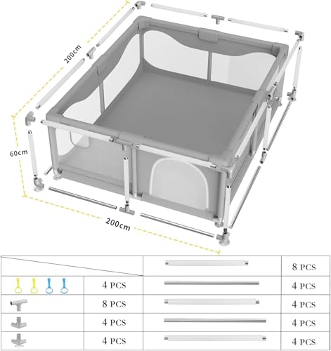 SKY-TOUCH Baby Playpen, Extra Large Playpen for Babies, Kids Safe Play Center for Babies with Breathable Mesh and Zipper Door，and Toddlers Gives Mommy a Break