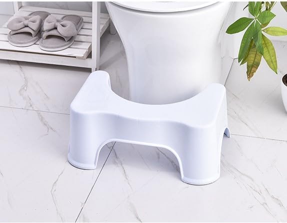 SKY-TOUCH Toilet Stool : Non-Slip Plastic Potty Stool Squatting Posture Poop Stool Portable Step Stool for Adults Kids Improve Bathroom Posture and Comfort White