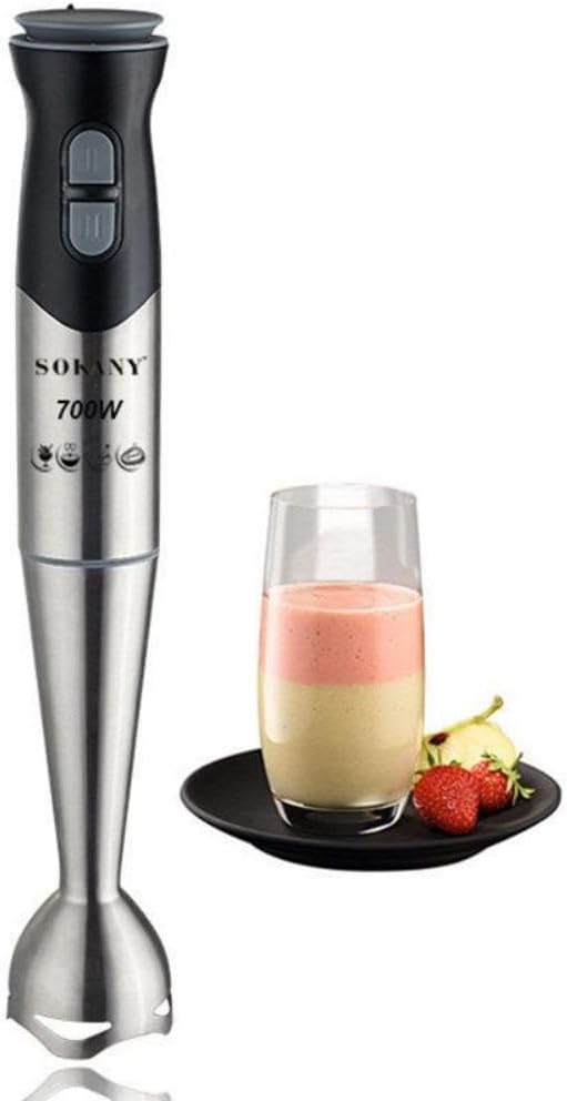 SKY-TOUCH 700W Handheld Immersion Blender, 2-Speed Electric Stick Blender with Double Stainless Steel Blades, Chopper, Whisk, Beaker for Juices, Baby Food, Soups, and Sauces - Black, 36.5*6.5*6.5cm